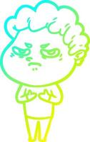 cold gradient line drawing cartoon angry man vector