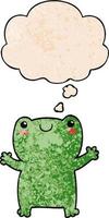 cute cartoon frog and thought bubble in grunge texture pattern style vector