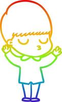 rainbow gradient line drawing cartoon calm boy vector