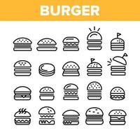 Collection Delicious Burger Sign Icons Set Vector