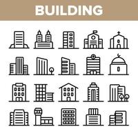 City, Town Buildings Linear Icons Vector Set