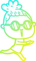 cold gradient line drawing cartoon woman wearing spectacles vector