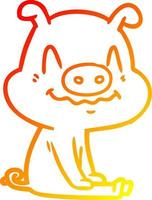 warm gradient line drawing nervous cartoon pig sitting vector