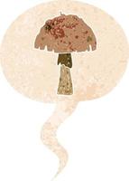 cartoon mushroom and speech bubble in retro textured style vector