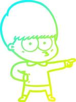 cold gradient line drawing nervous cartoon boy pointing vector