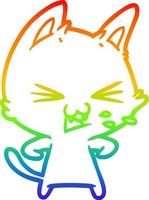 rainbow gradient line drawing cartoon cat hissing vector