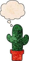 cartoon cactus and thought bubble in grunge texture pattern style vector