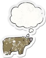 cartoon bear and thought bubble as a distressed worn sticker vector