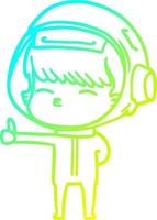 cold gradient line drawing cartoon curious astronaut giving thumbs up vector
