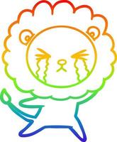 rainbow gradient line drawing cartoon crying lion vector