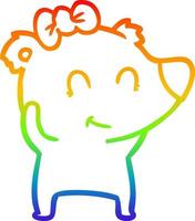 dibujo de línea de gradiente de arco iris dibujos animados de oso polar femenino vector