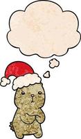 cartoon christmas bear worrying and thought bubble in grunge texture pattern style vector