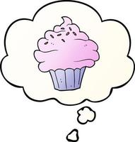 cartoon cupcake and thought bubble in smooth gradient style vector