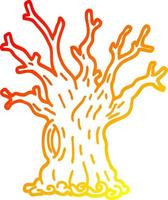 warm gradient line drawing cartoon tree vector