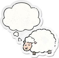 cartoon sheep and thought bubble as a distressed worn sticker vector