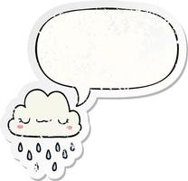 cartoon storm cloud and speech bubble distressed sticker vector