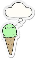 cartoon ice cream and thought bubble as a printed sticker vector