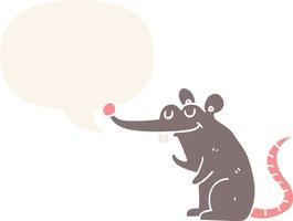 cartoon rat and speech bubble in retro style vector