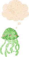 cute cartoon jellyfish and thought bubble in retro textured style vector