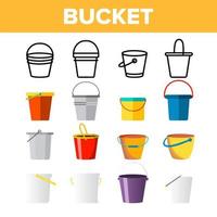 Buckets, Pails Vector Thin Line Icons Set