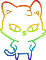 rainbow gradient line drawing cute cartoon cat vector