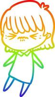 rainbow gradient line drawing annoyed cartoon girl vector