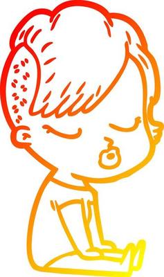 warm gradient line drawing cartoon pretty hipster girl