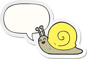 cartoon snail and speech bubble sticker vector