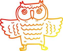 warm gradient line drawing cartoon owl with flapping wings vector