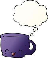 cartoon cup of coffee and thought bubble in smooth gradient style vector