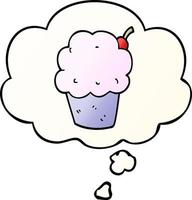 cartoon cupcake and thought bubble in smooth gradient style vector