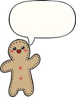 cartoon gingerbread man and speech bubble vector