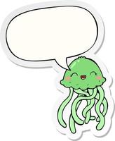 cute cartoon jellyfish and speech bubble sticker vector