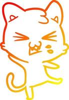 warm gradient line drawing cartoon cat hissing vector