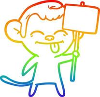 rainbow gradient line drawing funny cartoon monkey with placard vector