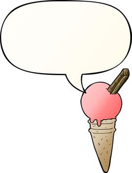 cartoon ice cream and speech bubble in smooth gradient style vector