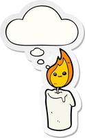 cartoon candle character and thought bubble as a printed sticker vector