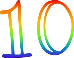 rainbow gradient line drawing cartoon number 10 vector