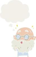 cartoon surprised old man and thought bubble in retro style vector