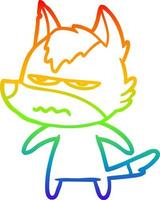 rainbow gradient line drawing cartoon annoyed wolf vector