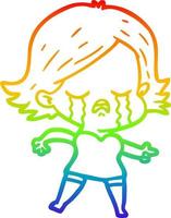 rainbow gradient line drawing cartoon girl crying and pointing vector