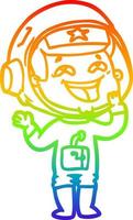 rainbow gradient line drawing cartoon laughing astronaut vector