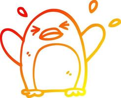 warm gradient line drawing cartoon flapping penguin vector