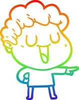 rainbow gradient line drawing laughing cartoon man pointing vector