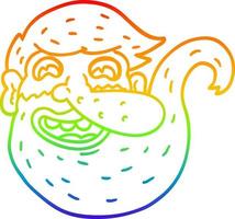 dibujo de línea de gradiente de arco iris hombre de dibujos animados barbudo vector