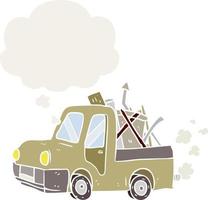 cartoon old truck and thought bubble in retro style vector