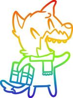 rainbow gradient line drawing laughing christmas fox cartoon vector