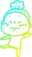 cold gradient line drawing cartoon annoyed old lady vector