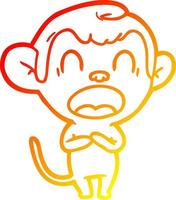 warm gradient line drawing yawning cartoon monkey vector