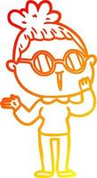 warm gradient line drawing cartoon surprised woman wearing spectacles vector